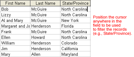 Select Field to be Used in Filter