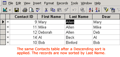 Records Sorted in Descending Order by Last Name