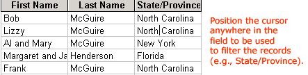 Select Field to be Used in Filter