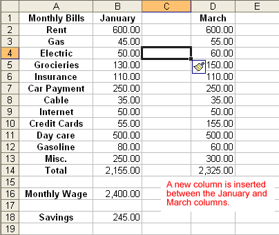 Column Inserted into a Spreadsheet