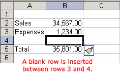 New Row Inserted into Spreadsheet