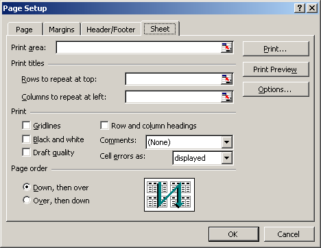 Sheet Tab on the Page Setup Dialog Box