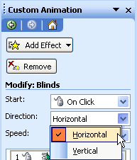 List of direction options for animating content