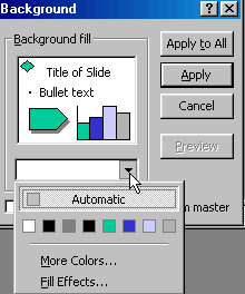 Background dialob box with down-pointing arrow selected