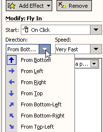 List of direction options for animating content