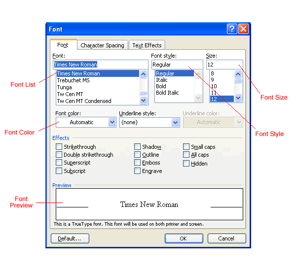 Font Menu List