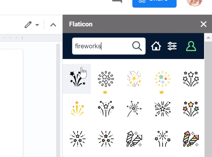 clicking firework icon