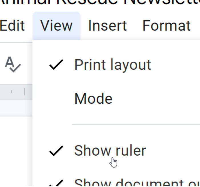 selecting show ruler button