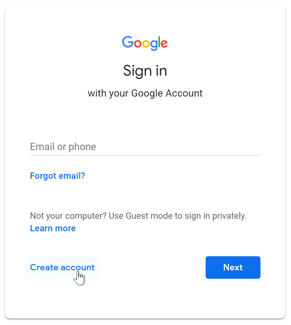 Clicking create an account link