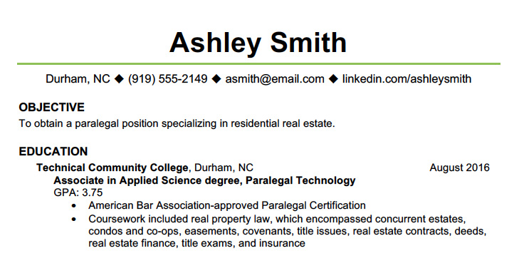 sample resume for Ashley Smith