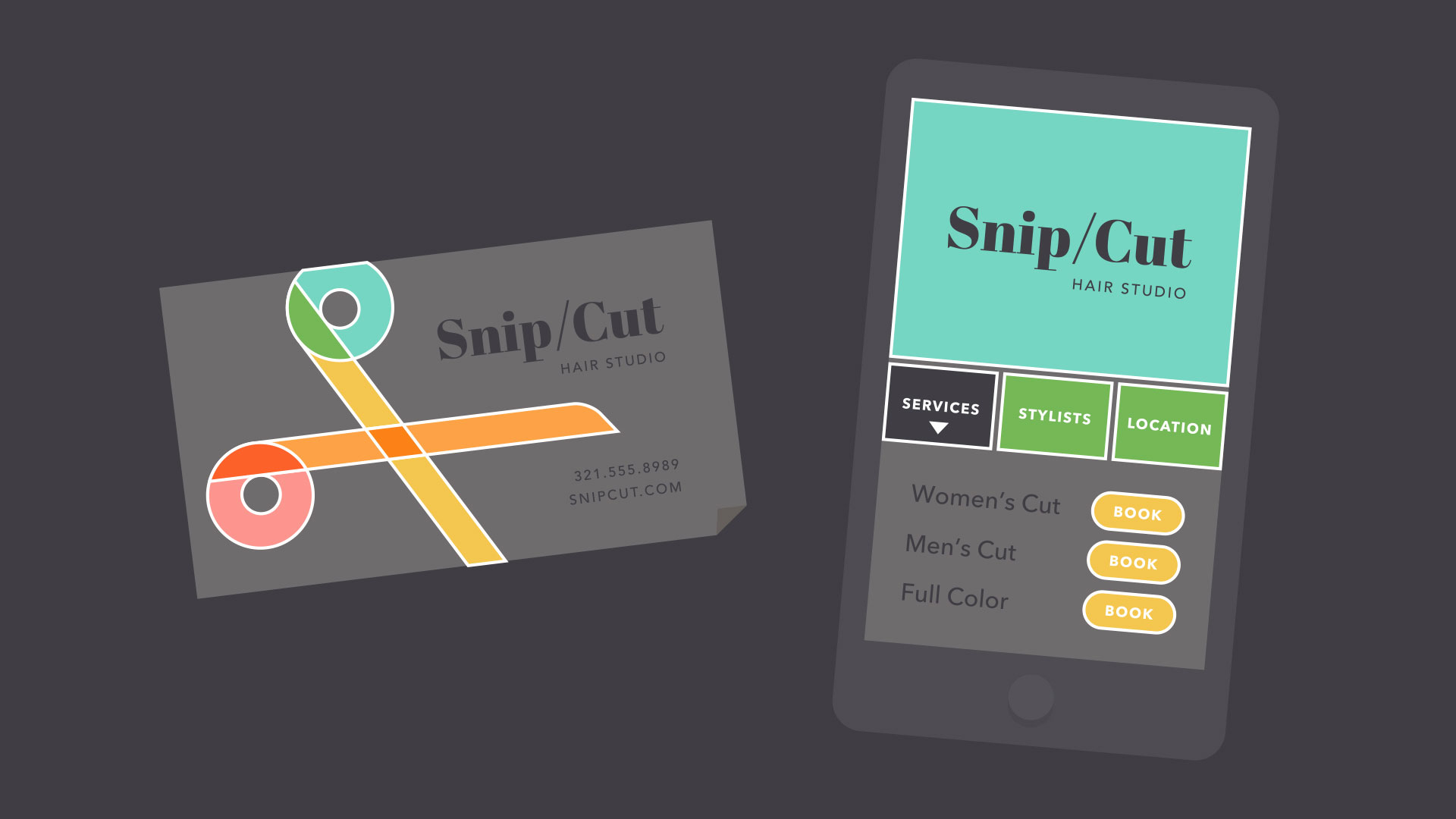 business card and app with shapes