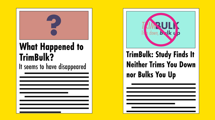 illustration of articles discussing the disappearance of the TrimBulk health craze