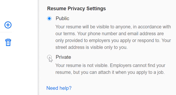 making resume private