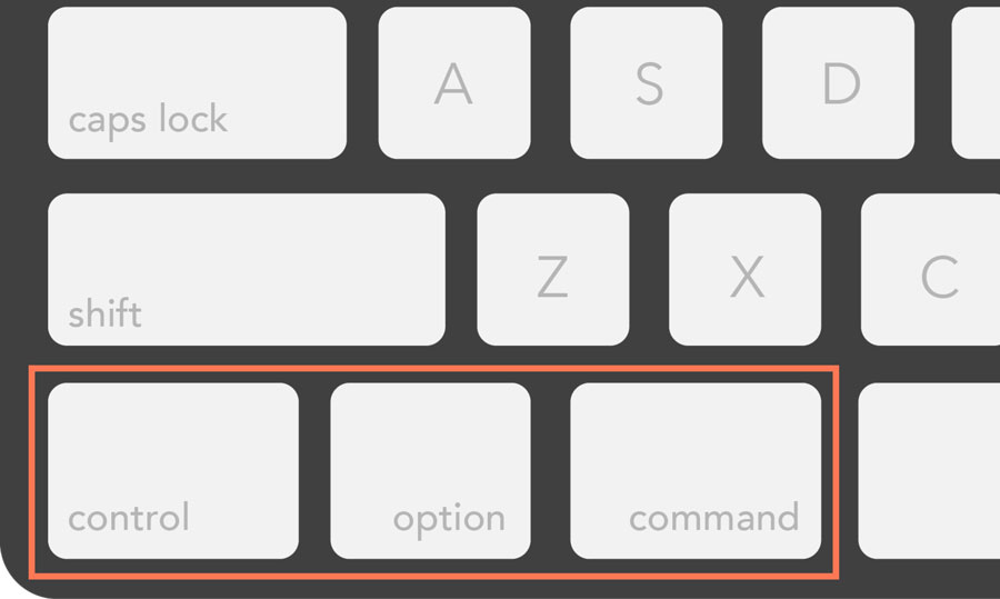 viewing the control, option, and command keys on a Mac keyboard