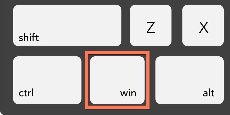 viewing the Windows key on a PC keyboard