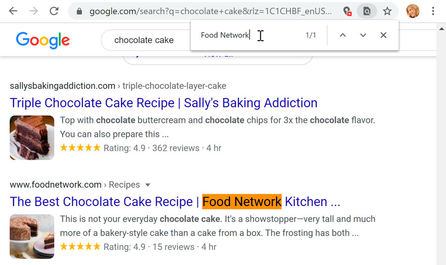 using a shortcut to use the Find toolbar in Google Chrome