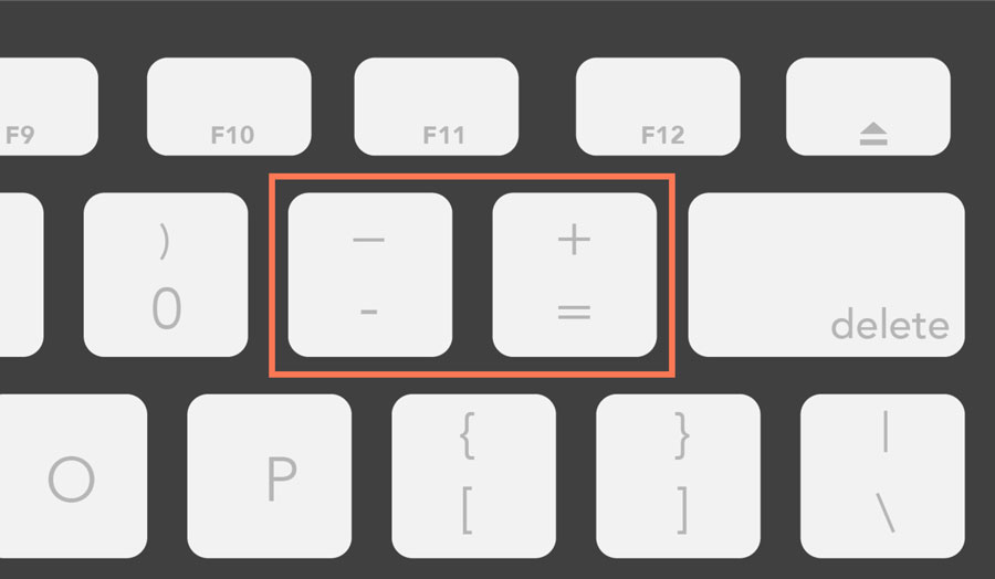 showing the minus and plus keys on a Mac keyboard