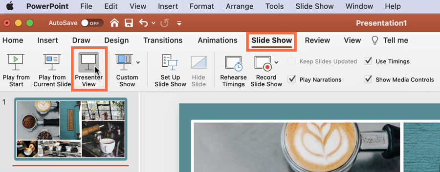 Slide Show Tab then Presenter View