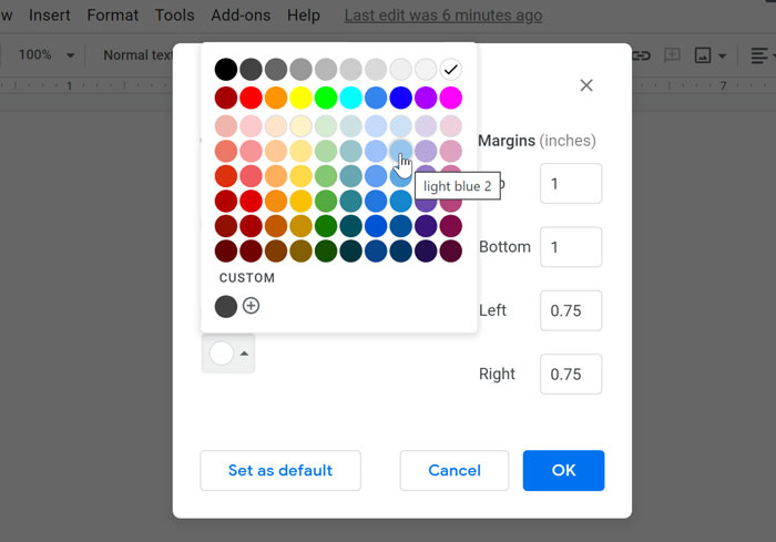 selecting page color