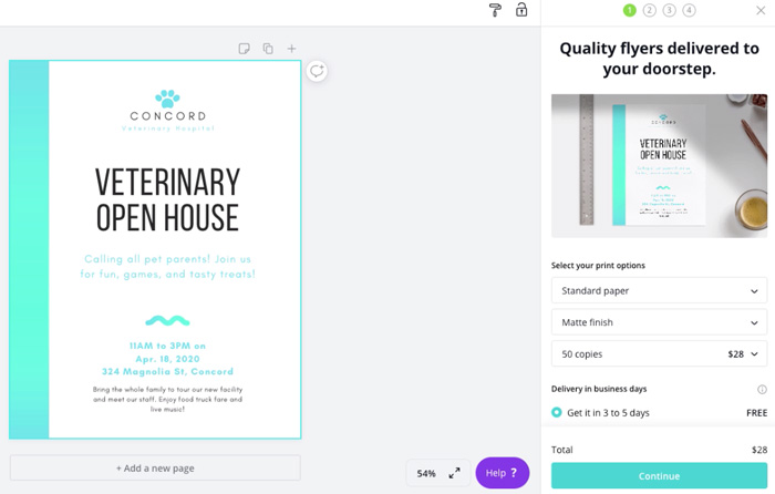 screeenshot of Canva printing options