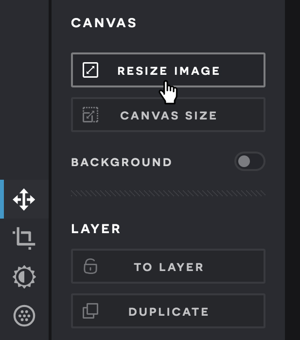 A screenshot of the Pixlr X Arrange menu.
