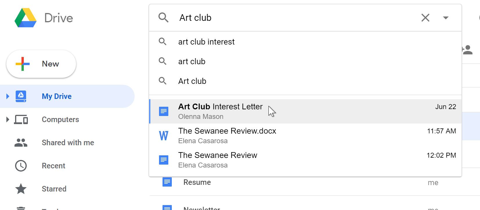 searching for art club files