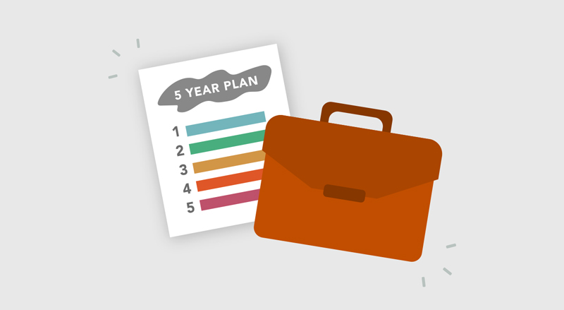 A five-year plan with a briefcase