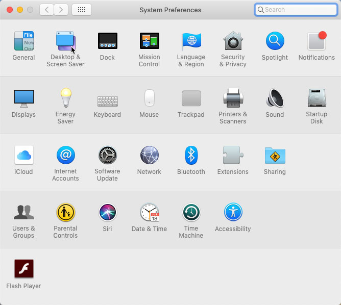 screenshot of the System Preferences menu