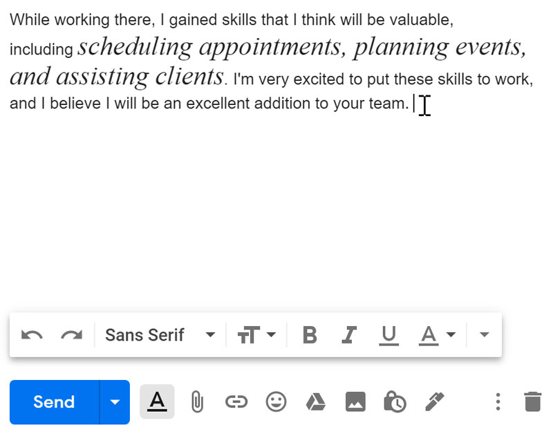 editing text within an email