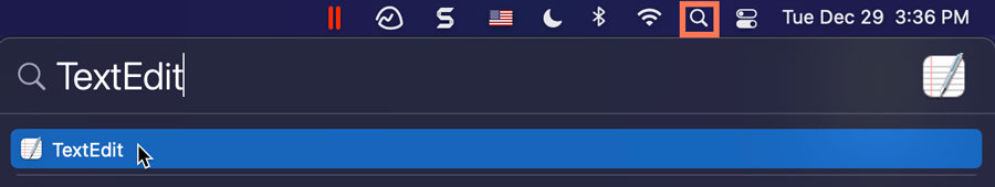 searching for TextEdit in Mac OS