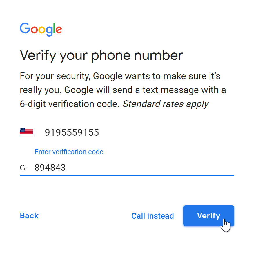Verify phone number with code. 