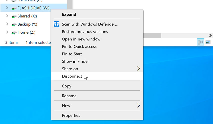 disconnecting the flash drive