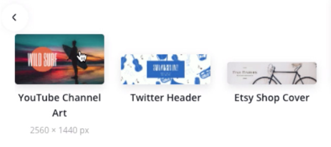 screenshot of Canva homepage icons