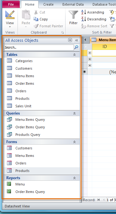 The Objects Pane in Access 2010