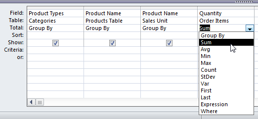 Setting the Totals calculation to Sum