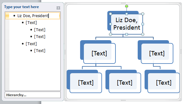 Typing text into the task pane