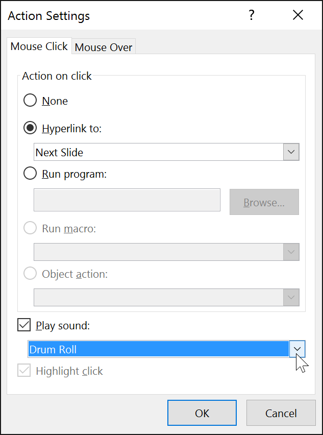 selecting a drum roll sound effect