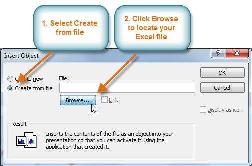 The Insert Object dialog box