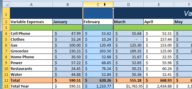 Selecting column C