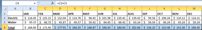 Values calculated in C4:M4