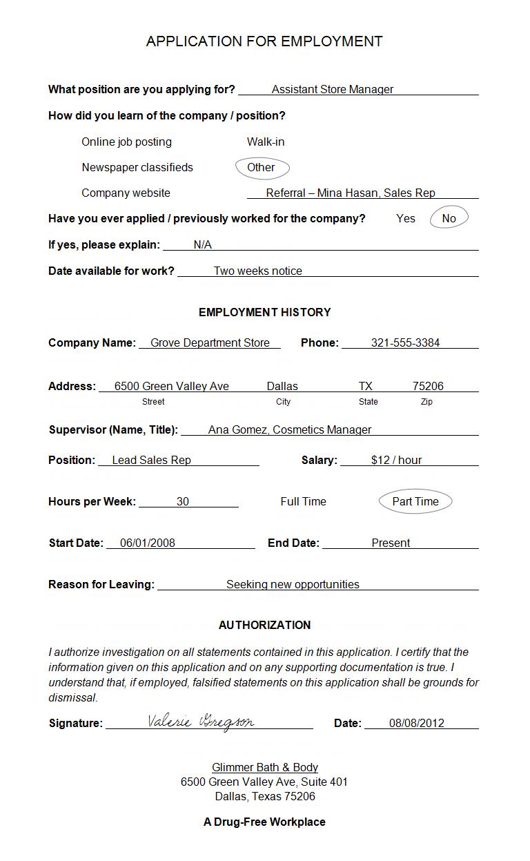 example application for employment