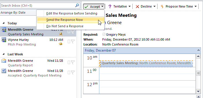 Screenshot of Microsoft Outlook 2010