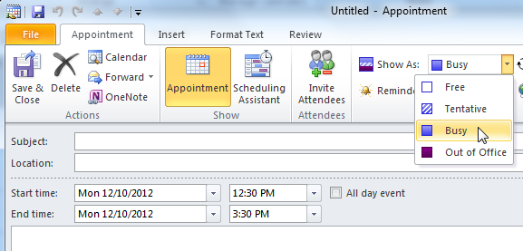 Screenshot of Microsoft Outlook 2010