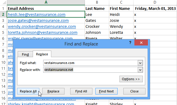 Screenshot of Excel 2013