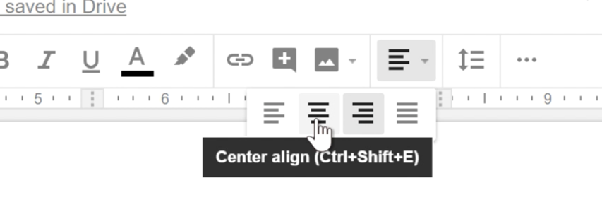 clicking the Center align shortcut