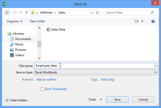 Screenshot of Excel 2013