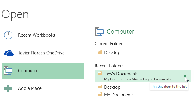 Screenshot of Excel 2013