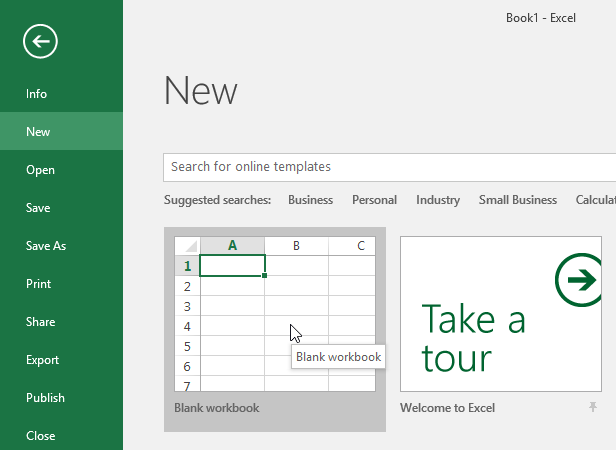 Click Blank workbook in the New tab.