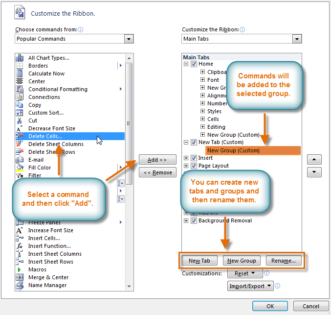 Customizing the Ribbon