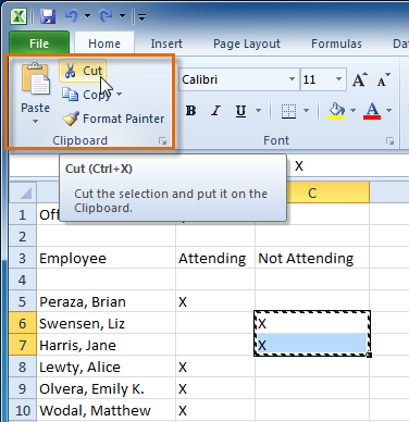 Cutting selected cells